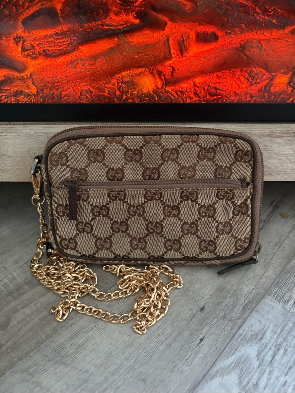 Authentic Gucci GG Canvas Pouch crossbody wallet bag handbag tote purse wqllet